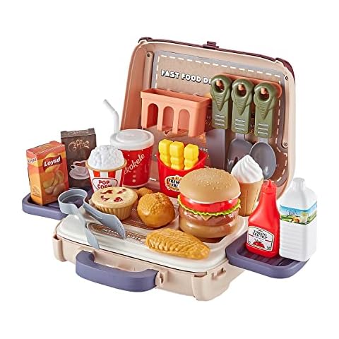 Think Gizmos Fast Food Diner Carry Case Playset - Kids Pretend Play Toys. Small Portable Fun in a Handy Carry Case with Shoulder Strap Cover
