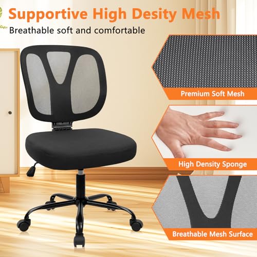 Image of CLATINA Armless Home Office Chair, Adjustable Height Backrest Ergonomic Mesh Desk Chair with Wheels, 360 Swivel Small Computer Task Chair for Home Office, Study, Meeting Room, Black(4 Pack)