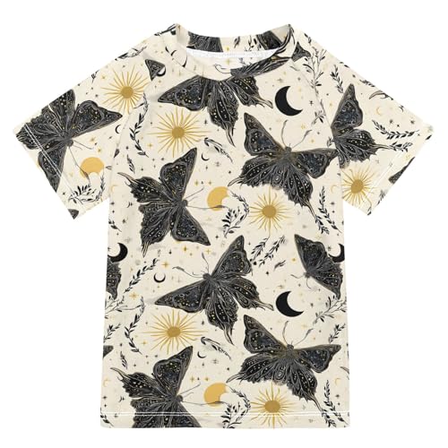 ALAZA Kids Rash Guard Girls Boys Toddler Swim Shirts Short Sleeve Black Butterfly UPF 50+ 3T