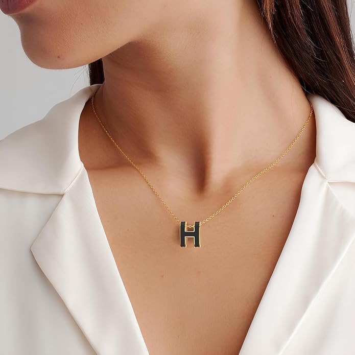 H Necklace, H earrings, Gold Stud Earrings for Women – Hypoallergenic Stainless Steel with H Enamel Color, Elegant & Trendy Jewelry for Sensitive Ears, Classic Round Enamel Earrings for Daily Wear3