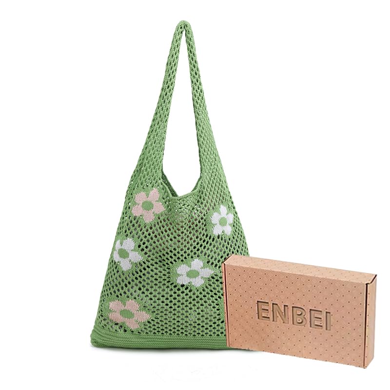 Image of ENBEI Beach Bag Crochet Tote bag for Women,Aesthetic Boho Large Bag,Foldable&Lightweight,Shopping,Beach,Travel,Daily Use