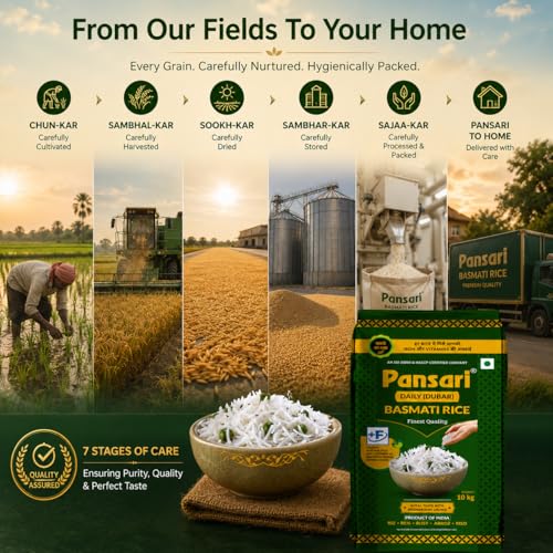 Image of Pansari Daily Dubar Basmati Rice 10 Kg With Biryani Masala- Long Grain, Aromatic & Flavorful - Fortified with Iron & Vitamins - Ideal for Daily Cooking - Perfect for Biryani, Pulao, and Khichdi