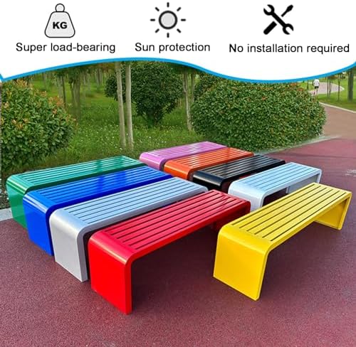 Waterproof Outdoor Bench - Galvanized Steel Frame, Curved Design, Durable Garden Patio Furniture, Weather-Resistant Metal Seating for Backyard & Patio Use