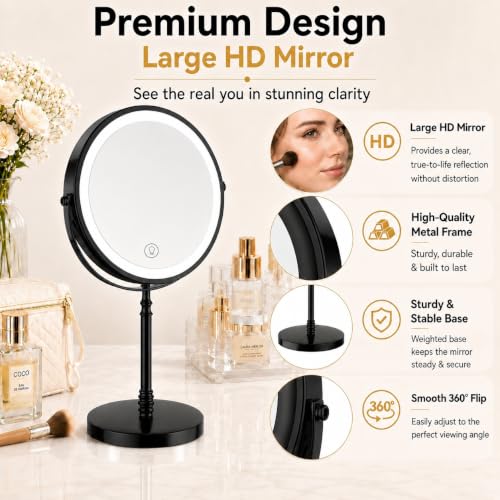 Image of DEIOVWXS Makeup Mirror, Rechargeable Vanity Mirror with 3 Lights, 1X /10X