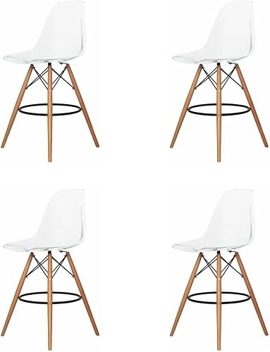 SMTE Modern Style Eiffel Chair Counter Bar Stools Set - 4 Pieces - 25.5-Inch - Clear with keychain