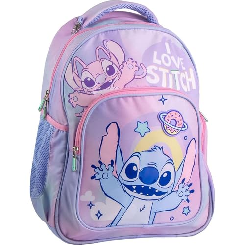 Mochila Infantil Stitch Disney Original con Diseño Rosa y Morado | Mochila Stitch Escolar Grande Preescolar y Primaria Niñas y Niños Resistente y Ligera
