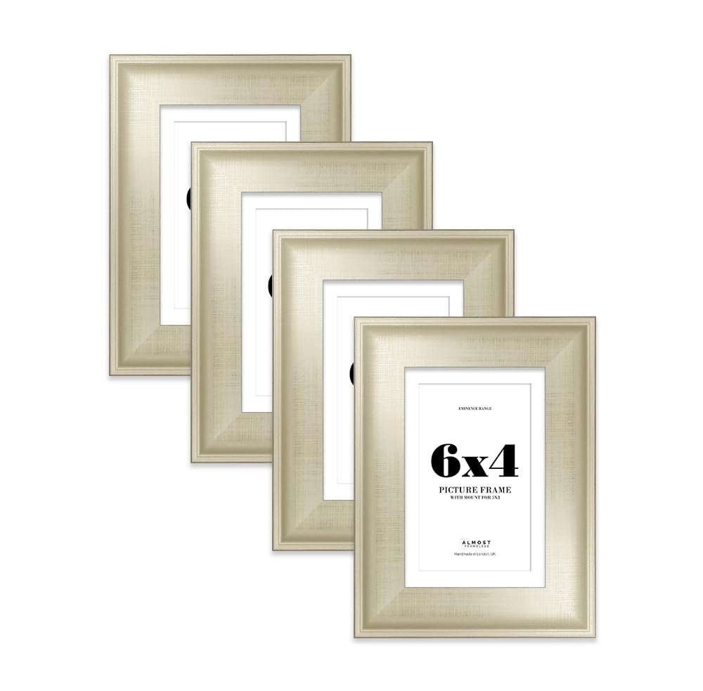 6x4" Silver Picture Frame with 5x3" Mount - Shabby Chic Photo Frame with Distressed Finish, Wall Hooks and Kickstand, 32mm Edge - 4 Pack