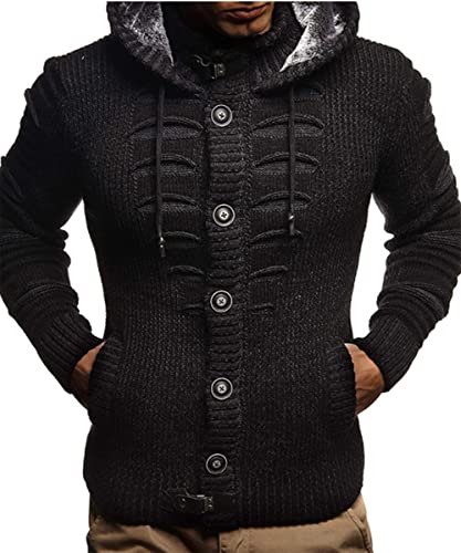 Men Cardigan Sweater with Hood Cable Knit Button Down Cardigan Sweaters for Big and Tall Washable3
