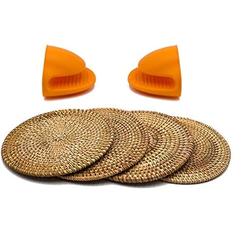 BeeHomee Trivets for Hot Dishes - Woven Rattan Trivets Hot Pads for Dinning Table,Kitchen Heat Resistant Straw Dish Coasters Placemats Pot Holder (8.66 Inch) Cover