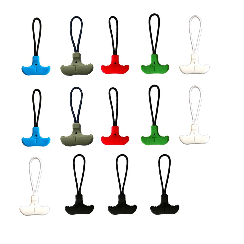 Bopely Blue,Green,White Zipper Pulls, 14Pcs T Shape Zip Extension Zipper Fixer Zipper Pull Cord Tag Replacement For Backpacks Luggage Jackets