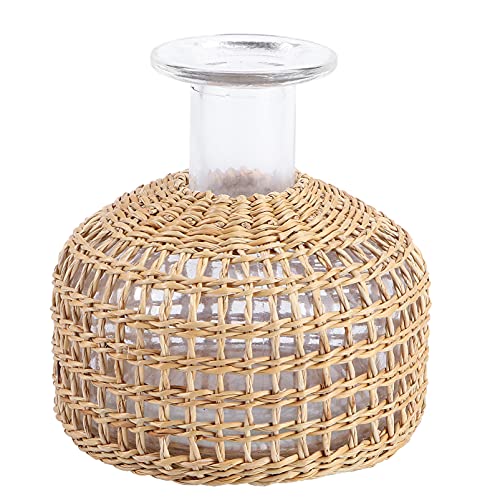 Cabilock Wedding Rattan Flower Vase Cover Glass Flower Vase With Rattan Cover Flower Vase Rustic Decorative Flower Vase Floral Container Farmhouse Flower Bottle For Flower Arrangements S Plant Stand #TOP21