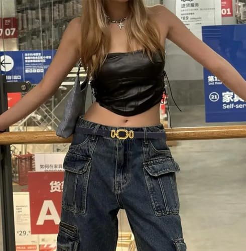 Women Waist Belt Skinny PU Leather Belt Retro Balck Thin Belt for Dress Jeans Gold Buckle Belt4