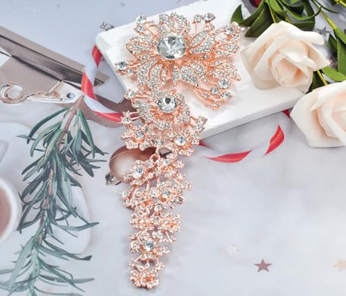 Image of Gyn&Joy 7.59 Inch Crystal Large Wedding Bouquet Brooch Pin