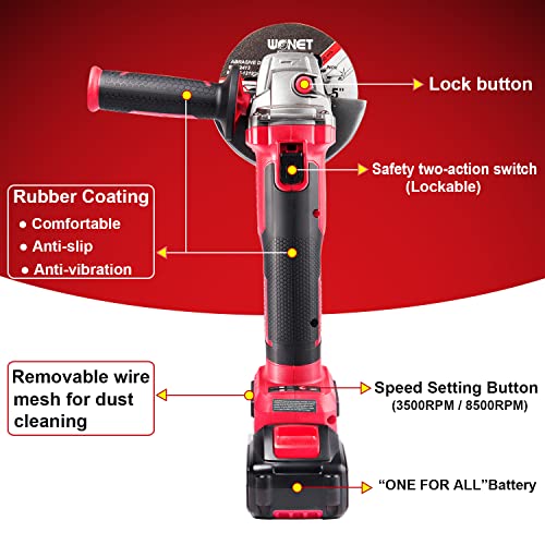 WONET Smerigliatrice Angolare a Batteria