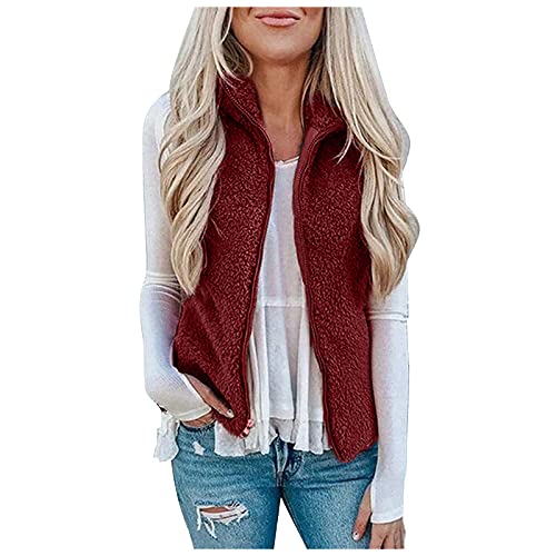 Chaleco de forro polar para mujer, tallas grandes, chaleco de peluche para mujer, sin mangas, chaqueta de peluche, chaqueta de peluche, chaqueta de peluche, cuello alto, chaqueta de forro polar