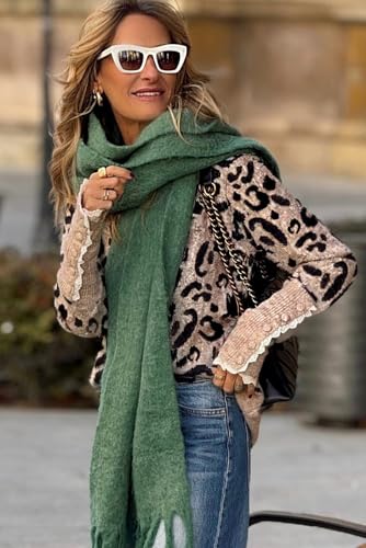 Womens Pullover Sweater Brown Leopard Pattern Lace Ribbed Detail Button Cuffed Sweater3