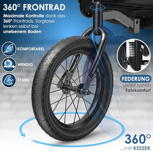 KESSER® Hundeanhänger Boxer 3-in-1 Hundebuggy & Jogger Fahrradanhänger groß ca. 240 Liter Volumen, gefedert, Material: 600D Oxford Canvas, SmartSpace Concept, maximale Belastbarkeit: 40 kg