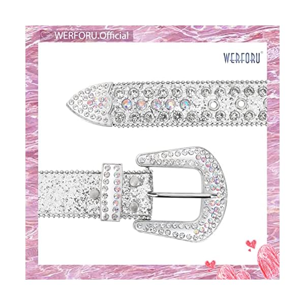Women Men Western Rhinestone Studded Leather Belt Cowgirl Cowboy Bling Waist Belt for Jeans Dress, Silver,Fit Waist Size 33-37 Inches - Image 4