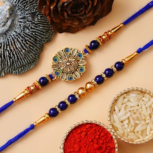 Image of eCraftIndia Set of 2 Designer Rakhis For Men with Roli Chawal Pack - Rakhi for Brother
