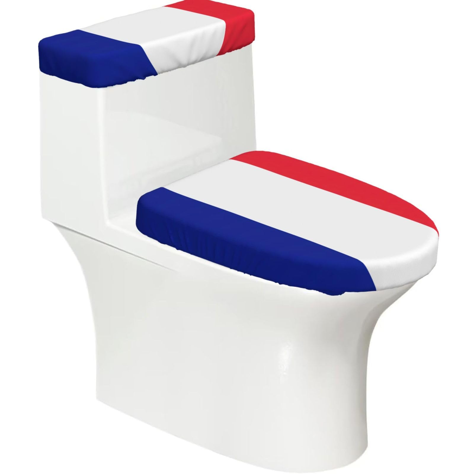 French Flag Print Bathroom Decor Toilet Lid Cover And Tank Covers, Restroom Accessories Fits Most Round
