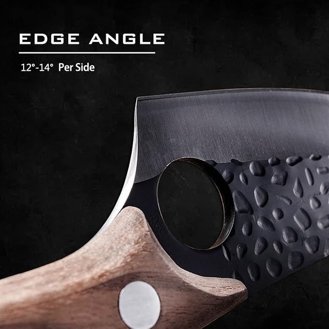 Image of 8 Inch Butcher Knife Hand Forged Boning Knife with Sheath Viking Style, High Carbon Steel Japanese Chef Knife Chopping Knife for Kitchen