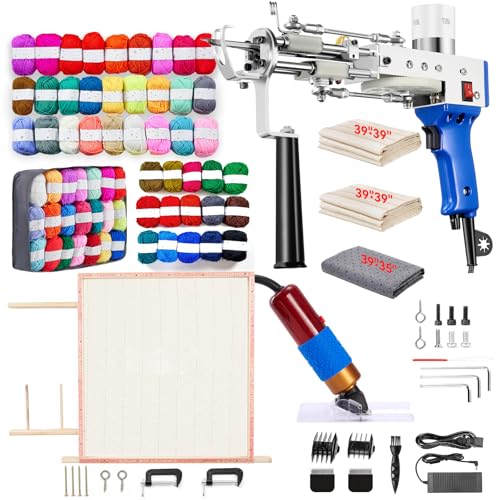 BESGEER 2025 Rug Tufting Gun Starter Kit with Frame with Carpet Trimmer - Rug Tufting Gun with Trimmer Kit with Tufting Frame 2 in 1 Cut & Loop Pile Carpet Gun& Rug Carving ClippersBlue