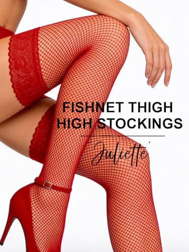 Image of Mila Marutti Fishnet Thigh High Stockings for Women with Lace Top | Fish Net Stockings Lingerie | Colored Fishnets