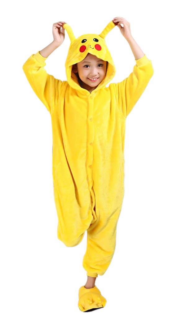 FunnyCos Unisex Kids Hooded Animal Onesie Supersoft Flannel Costume Pajamas Fancy Dress Playsuit Jumpsuit Pikachu 130 — image 1