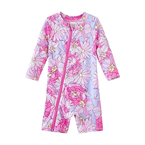 Image of UMELOK Baby Girls' One Piece Swimsuit Full Zip UPF 50+ Sun Protection Swimwear Rash Guard Swim Suit