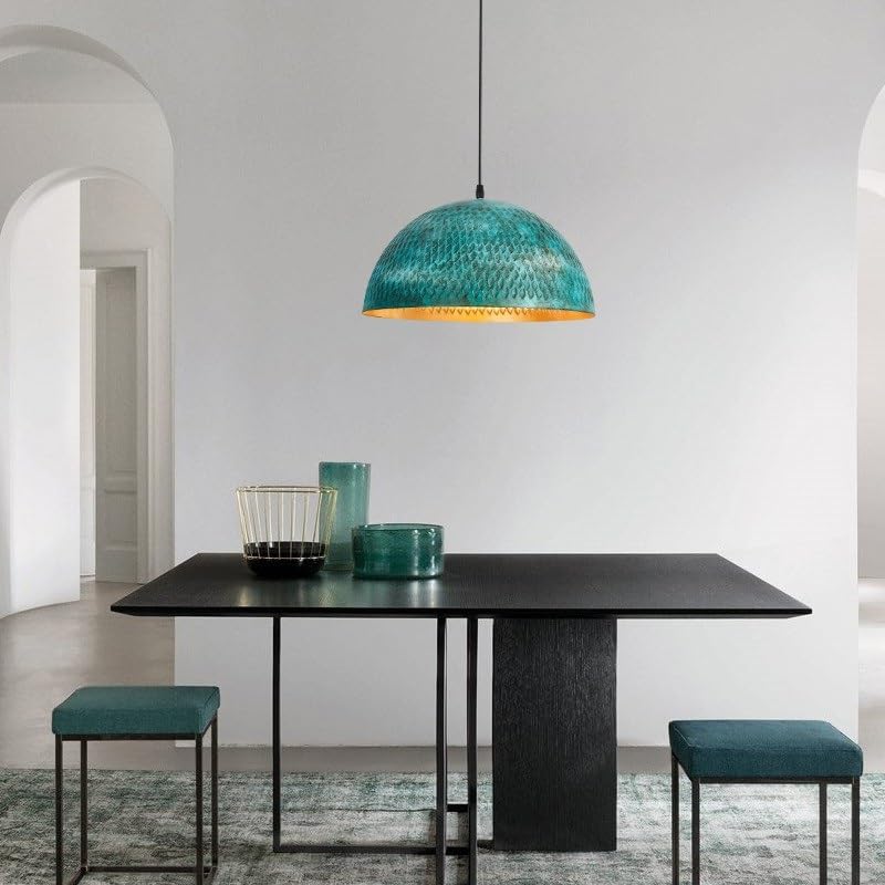 Lustre dôme vert haut de gamme CGTENBS avec suspension métal rétro