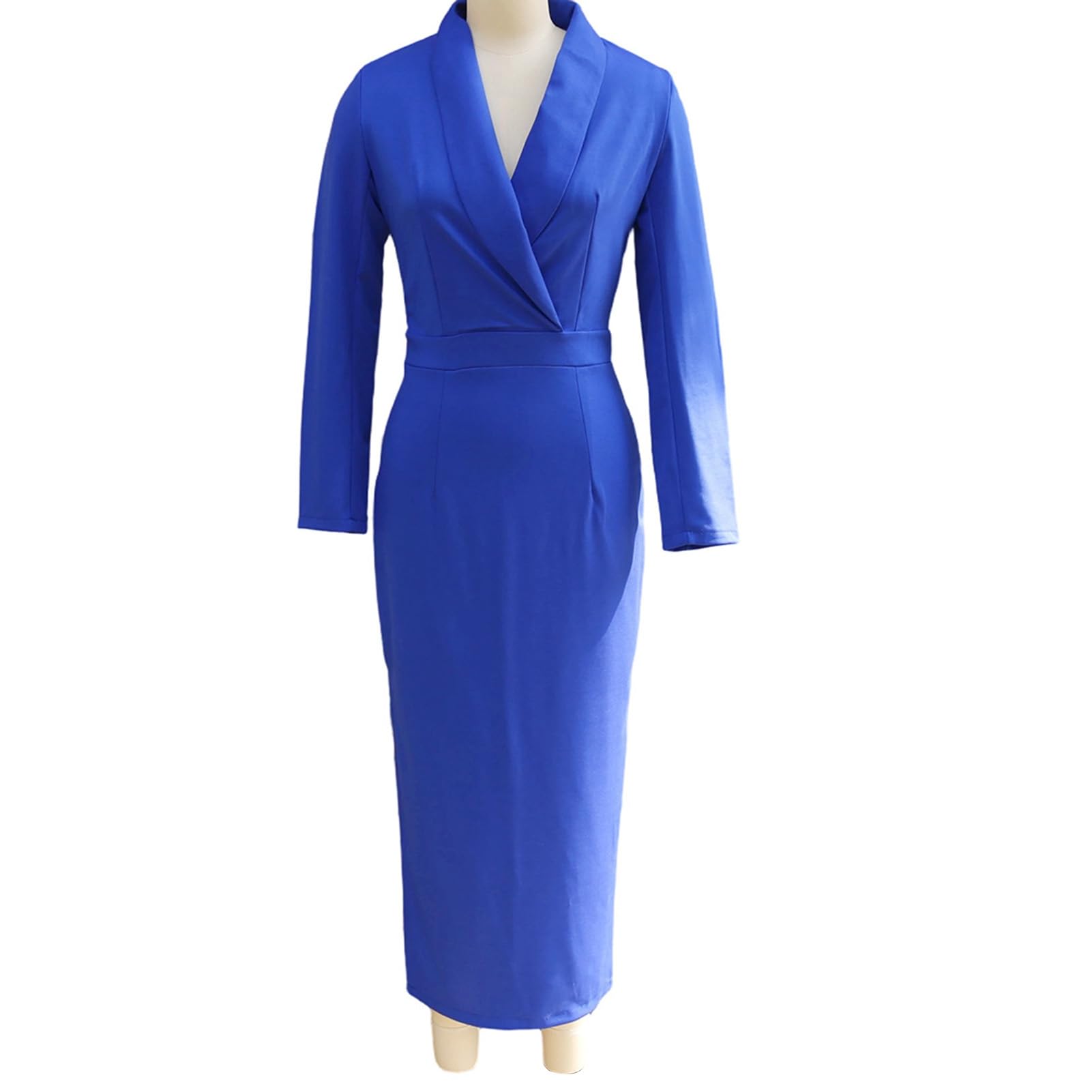Vestido midi ajustado para mujer, diseño de solapa con cuello en V, mangas 3/4. Vestido de tubo ajustado con detalle de abertura, elegante y versátil para oficina, negocios, trabajo formal