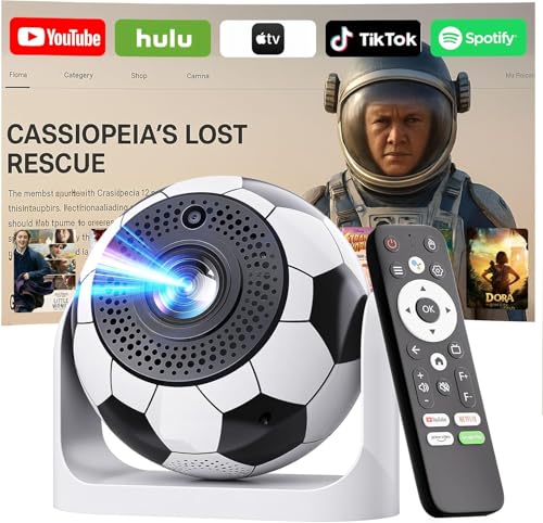 [2025 Modelo & App integrada] Proyector Portátil Soporte 4K 1080P Mini Proyector con Android TV WiFi 6 BT5.2 180° Rotation Compatible con HDMI/TV Stick/USB/Laptop, Gris