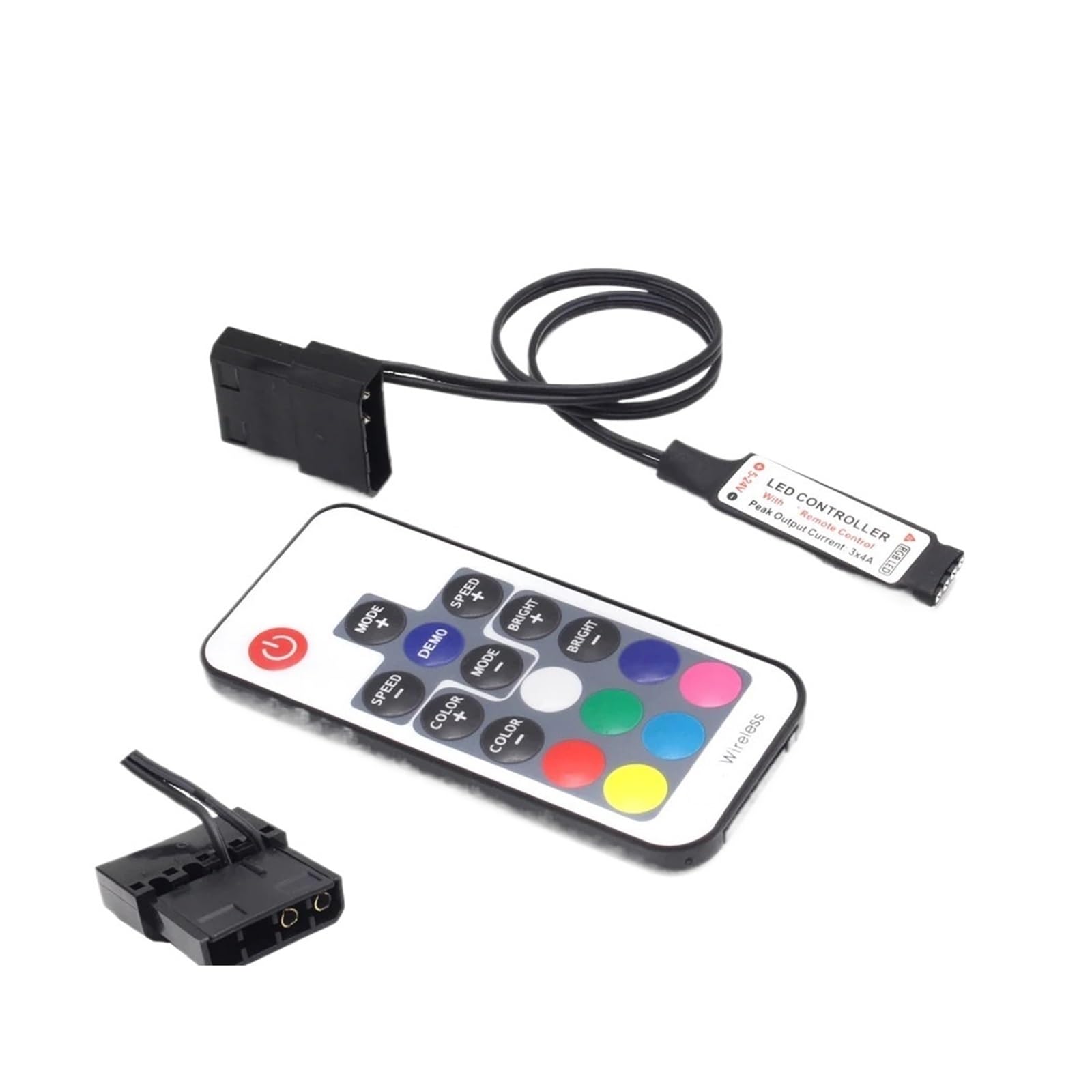 Controlador regulador de intensidad LED SATA RGB, controlador Led 12V DC 5050, 17 teclas, 4 pines, for ventilador de PC, caja de ordenador, iluminación de tira(SATA RGB Controller)