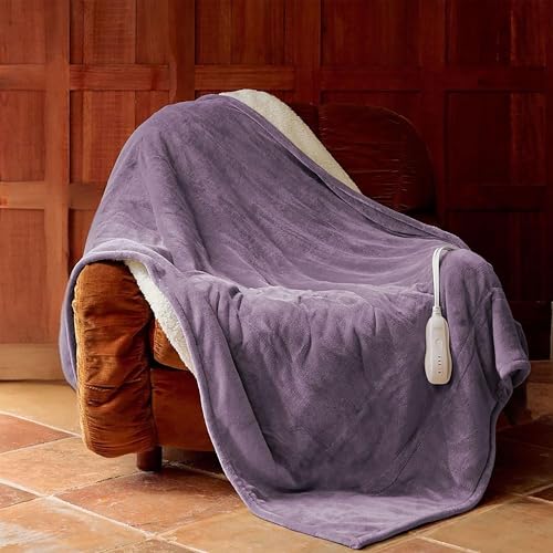 Image of SOGANASA Heated Blanket Throw 50"x60" - Machine Washable Electric Throw Blanket Office Heated Throw Blanket with ETL & FCC Certification 5 Heating Levels 3 Hour Auto-Off Overheat Protection(Purple)