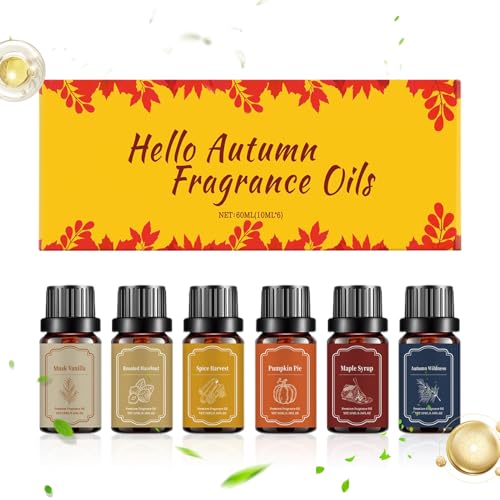 Aceites de aromaterapia otoñal – Juego de fragancias naturales esenciales, aceites difusores relajantes con aroma de temporada acogedor, regalo de spa para el hogar, dormitorio y meditación de yoga