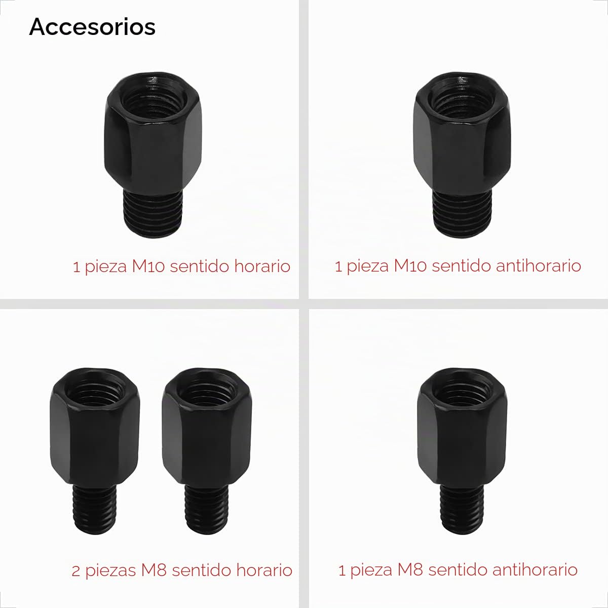 Evermotor - Espejo retrovisor universal para moto y scooter lateral homologado E, espejo retrovisor E4, 1 rosca M10 a la derecha + 1 rosca M10 a la izquierda, 2 roscas M8 a la derecha + 1 rosca M8 a