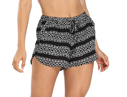 Urban CoCo Women's Casual Summer Elastic Waist Boho Print Shorts Patterned Short Pants with Pockets (L, 1)3