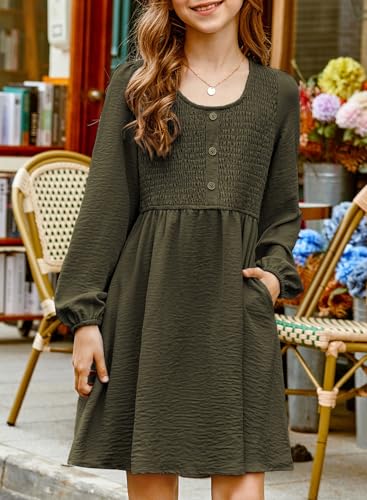 blibean Tween Girls Smocked Dresses Semi Formal Outfits with Pockets Size 6-15 Years3