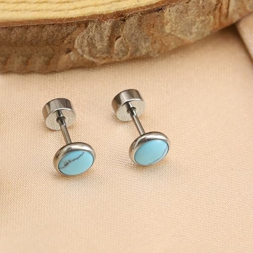 ZDE Titanium Flatback Earrings for Women Turquoise/Black Oxy/Malachite Stud Earrings Flat Back Ladies Earstuds Hypoallergenic Cartilage Flatback Earring 4MM/5MM4