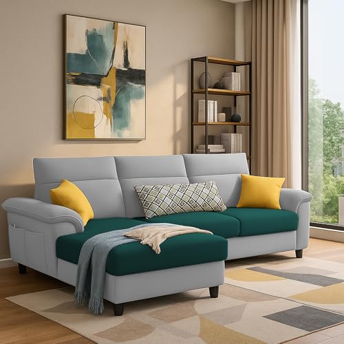 Image of Casaliving Seams LHS 4 Seater L Shape Sofa for Living Room (Pine Grey Fabric) Premium Fabric Sofa