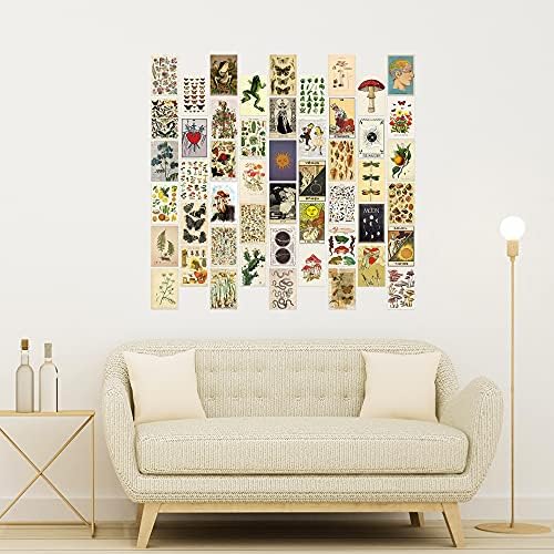 GROBRO7 50Pcs Vintage Botanical Wall Collage Kit, Aesthetic Picture Indie Room Decor, Art Posters for Dorm Wall Decor, Wall Art Prints for VSCO Girls Boys, Bedroom Decor for Primitive Creature Lovers