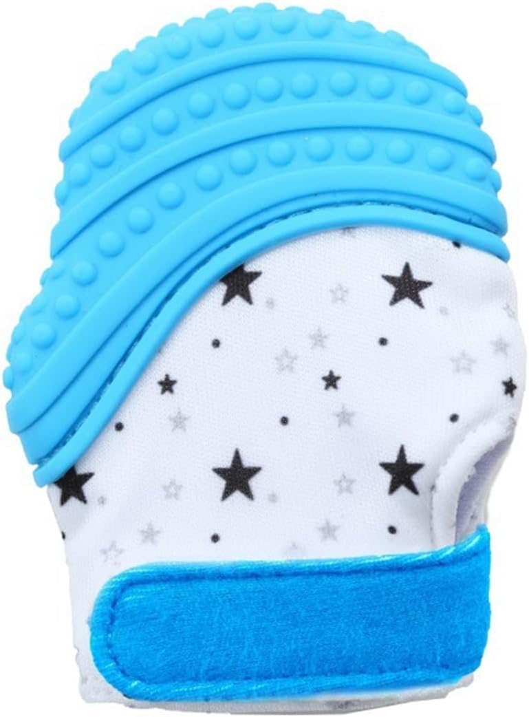 ECVV Silicone Baby Teething Mitten Self Soothing Teether Pain Relief Toy Baby Chew Toy Stimulating Teether Glove for Toddlers Infant (Blue)