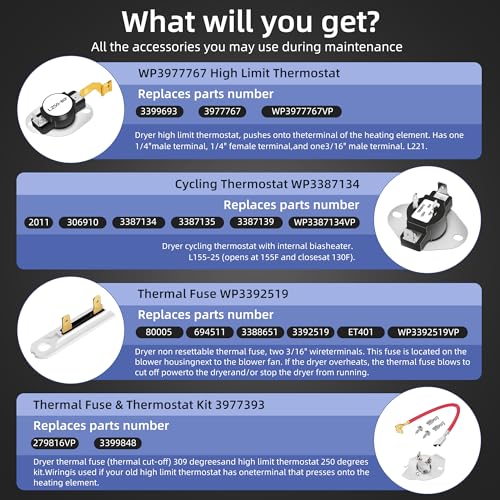 Upgraded279838-W10724237-Dryer-Heating-Element-for-Whirlpool-Wed4815ew1-Maytag-Centennial-Medc215ew1-Kenmore-70-80-Series-Model-110-Amana-Ned4655ew1-Roper-AdmiralReplaces-2406026-3403585-3398064