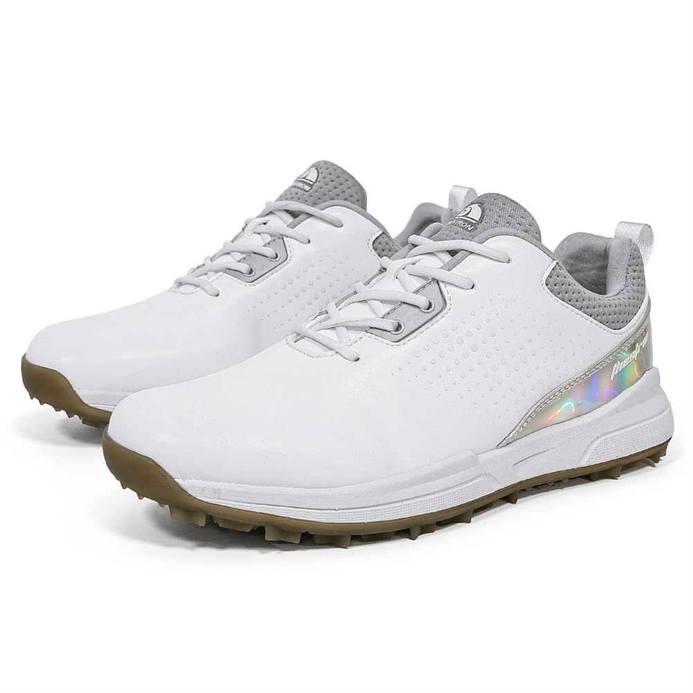 Męskie buty do golfa Spikless Leather Wide Fitting Golf Sneakers Outdoor Large Size Wodoodporne obuwie do chodzenia,White,41 EU
