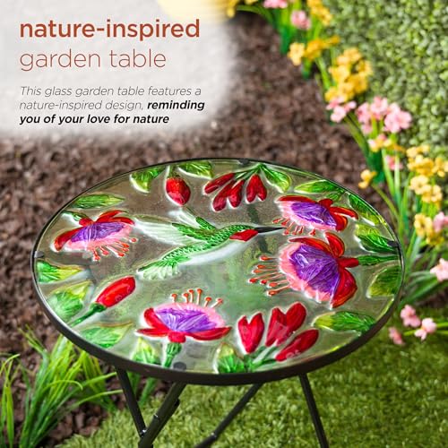 Table multicolore Alpine Corporation guéridon de jardin mosaïque extérieur