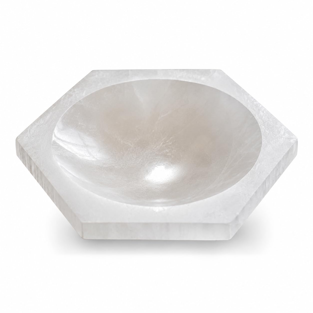 Natural Selenite Crystal Bowl, Hexagon Charging Dish for Crystals, Jewelry & Bracelets Healing Crystal Cleansing Bowl for Meditation, Reiki, Chakra Energy, Altar & Home Décor