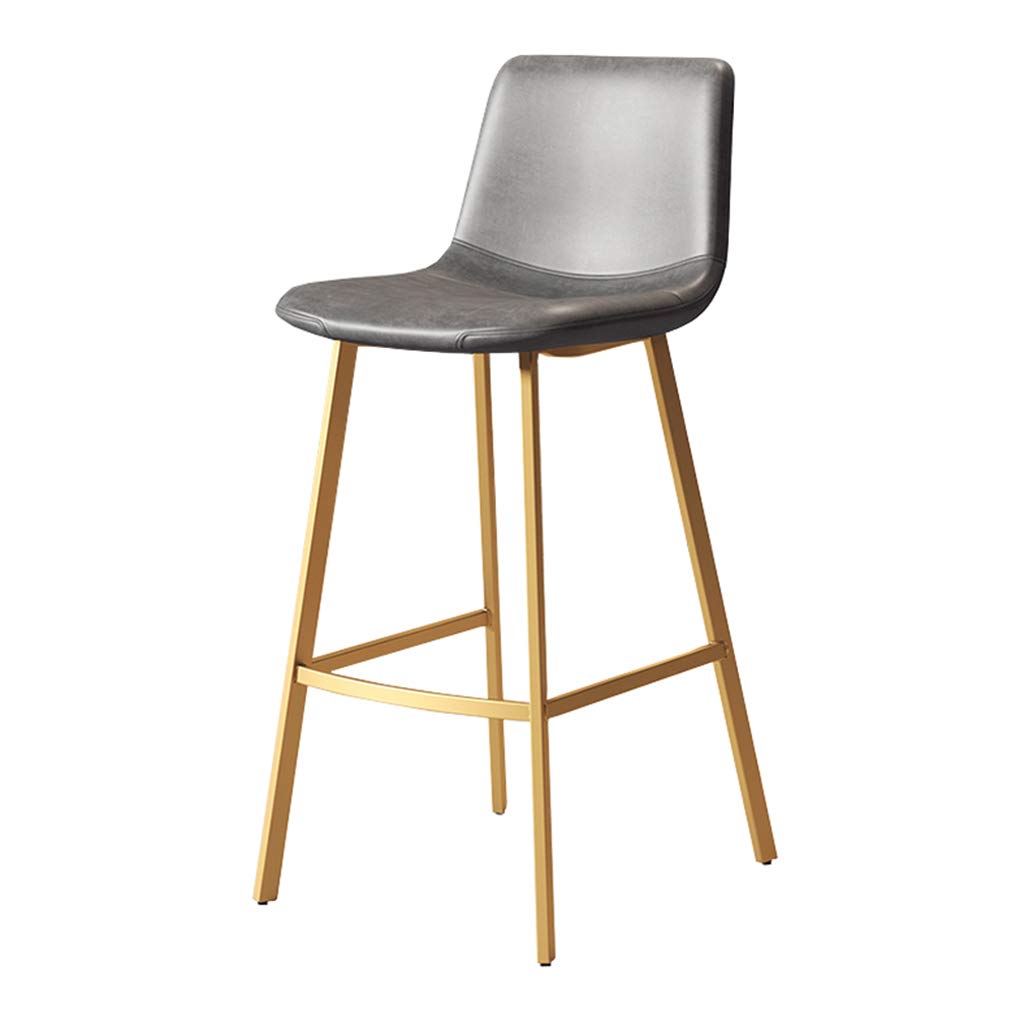 Hight Stool with Back Modern Kitchen Counter Height Bar Chair Grey Faux Leather Cushion Dining Chair Upholstered Seat Footrest Golden Metal Legs Height 29.5"