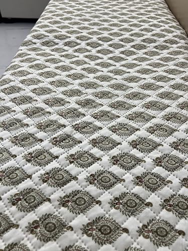 Image of JAPA Royal Lattice Beige Quilted Velvet L-Shape Seat-Only Sofa Cover for 4+3 Seater - Non-Slip Washable Daily Use Sofa Protector, Luxury Sofa Mat for Living Room