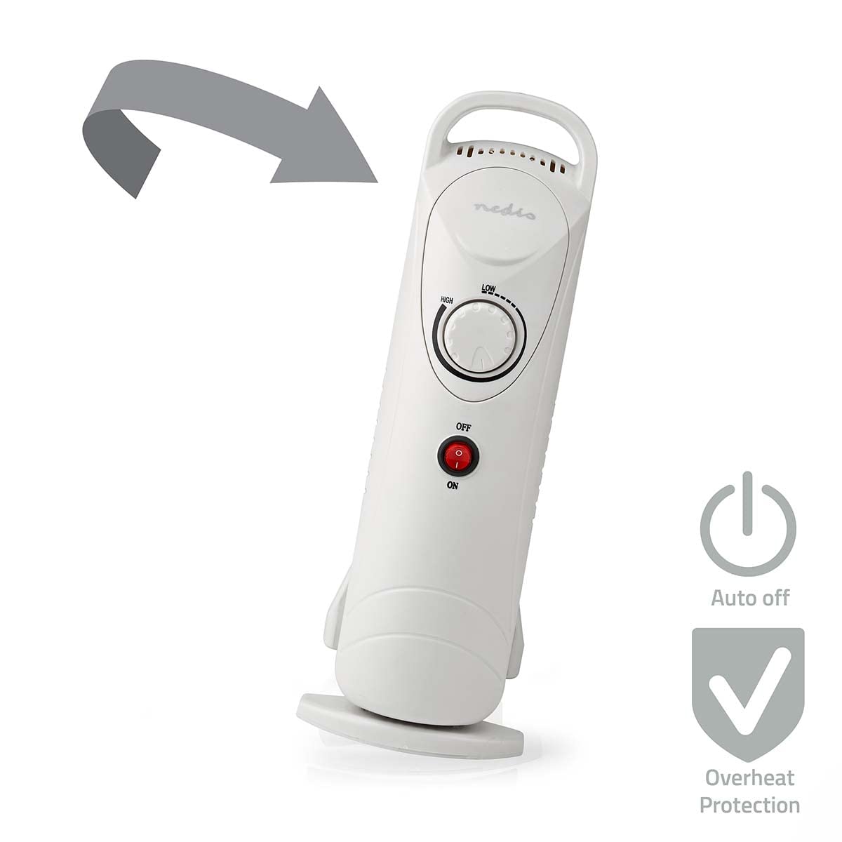 Nedis HTOI30WT5 - Radiatore ad olio portatile | 500 W | 5 fins | Termostato regolabile | 1 regolazione del calore | Bianco