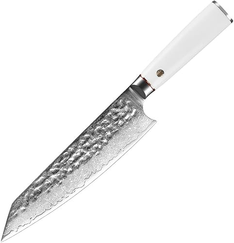 Cuchillo de corte de carne de chef Cuchillo de chef Acero de Damasco VG 10 Cuchillo afilado para cortar carne Pelar Vegetal Mango Blanco Cocina